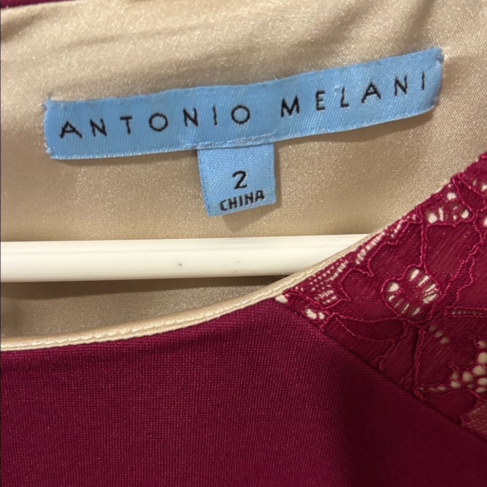 Antonio Melani Burgundy 3/4 Sleeve Lace Sheath Dress Knee Length - Picture 6 of 11